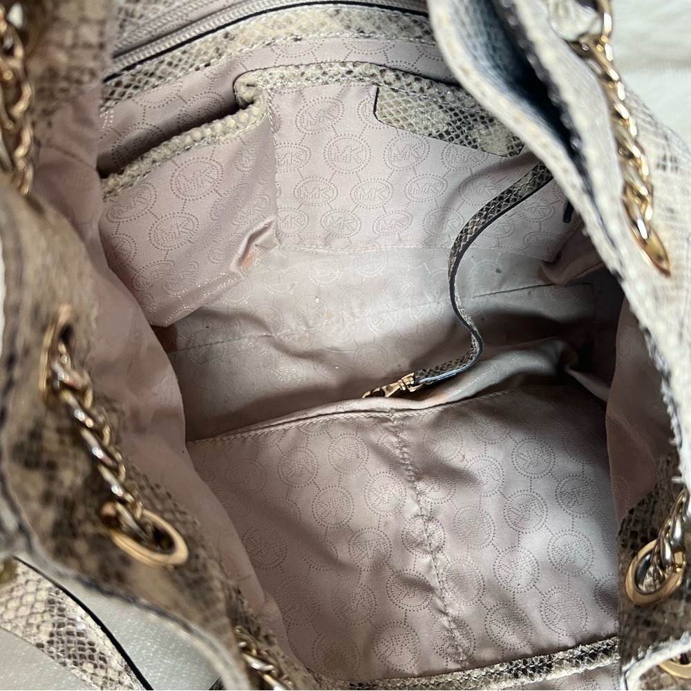 Vintage Michael Kors Beige/Brown Python Embossed … - image 6